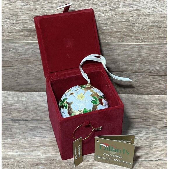 Cloisonné Ornament 2002 Dillards Christmas Tree Decor Red Velvet Box Included - Picture 6 of 12